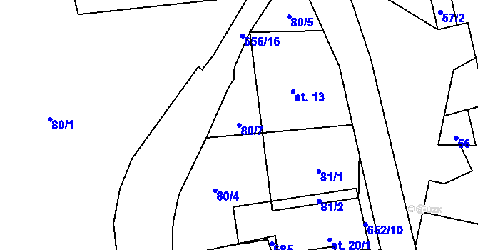 Parcela st. 80/7 v KÚ Klopina, Katastrální mapa