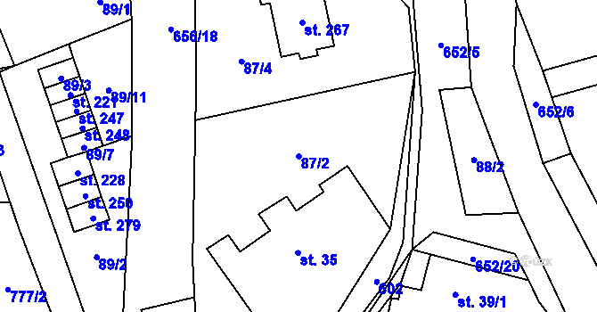 Parcela st. 87/2 v KÚ Klopina, Katastrální mapa