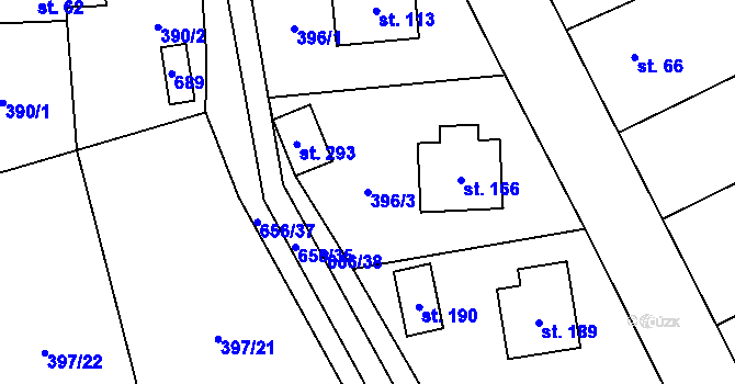 Parcela st. 396/3 v KÚ Klopina, Katastrální mapa