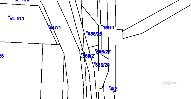 Parcela st. 656/27 v KÚ Klopina, Katastrální mapa