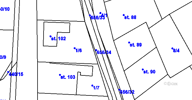 Parcela st. 656/34 v KÚ Klopina, Katastrální mapa