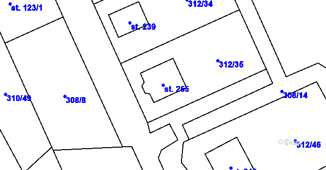 Parcela st. 255 v KÚ Klopina, Katastrální mapa