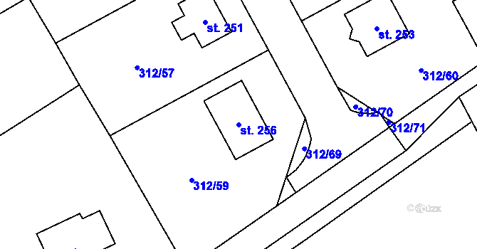 Parcela st. 256 v KÚ Klopina, Katastrální mapa