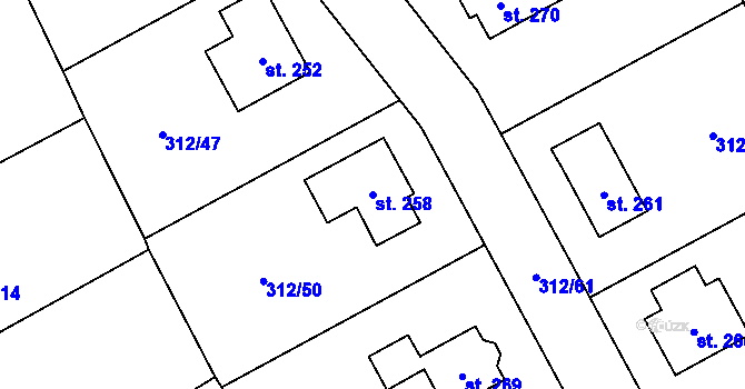 Parcela st. 258 v KÚ Klopina, Katastrální mapa