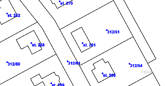 Parcela st. 261 v KÚ Klopina, Katastrální mapa