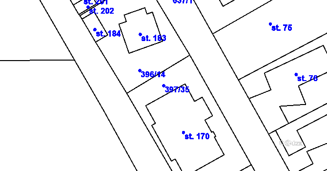 Parcela st. 397/35 v KÚ Klopina, Katastrální mapa