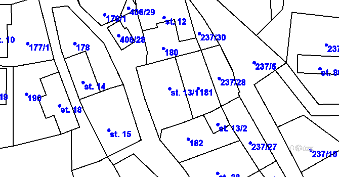 Parcela st. 13/1 v KÚ Veleboř, Katastrální mapa