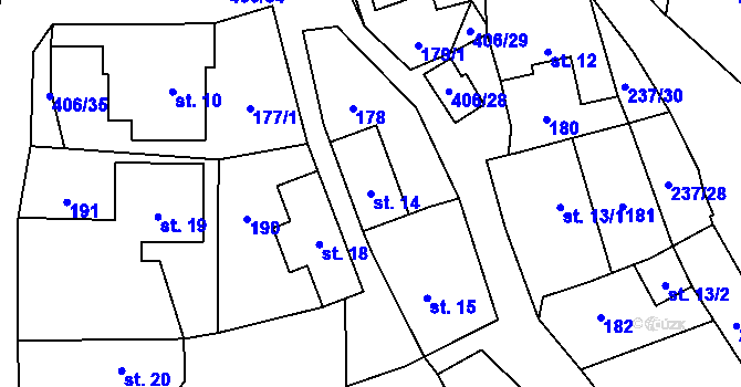 Parcela st. 14 v KÚ Veleboř, Katastrální mapa