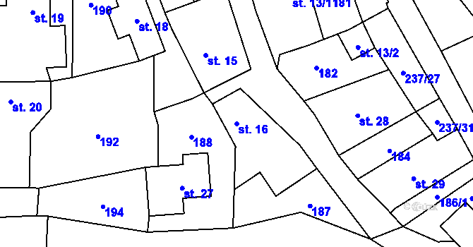 Parcela st. 16 v KÚ Veleboř, Katastrální mapa