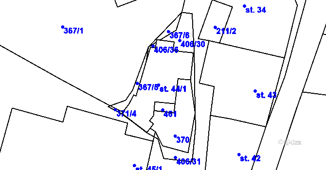 Parcela st. 44 v KÚ Veleboř, Katastrální mapa