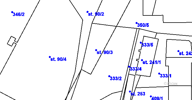 Parcela st. 90/3 v KÚ Veleboř, Katastrální mapa