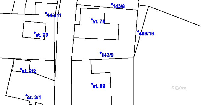 Parcela st. 143/9 v KÚ Veleboř, Katastrální mapa