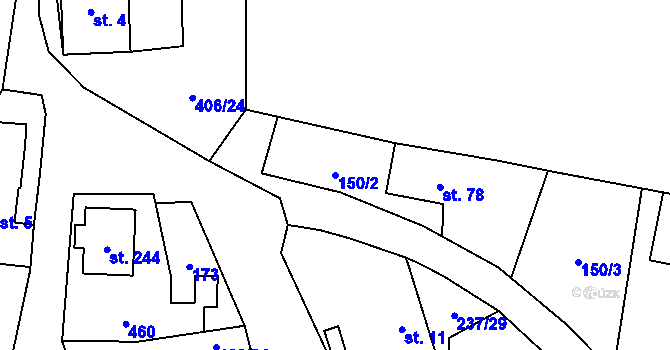 Parcela st. 150/2 v KÚ Veleboř, Katastrální mapa