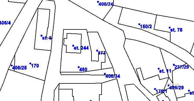 Parcela st. 173 v KÚ Veleboř, Katastrální mapa