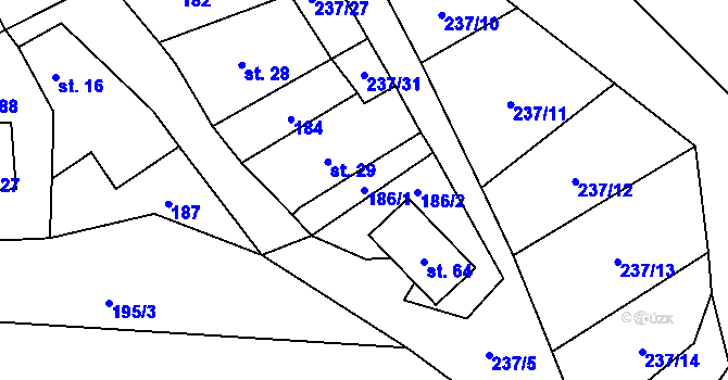 Parcela st. 186/1 v KÚ Veleboř, Katastrální mapa