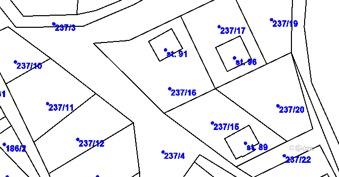 Parcela st. 237/16 v KÚ Veleboř, Katastrální mapa