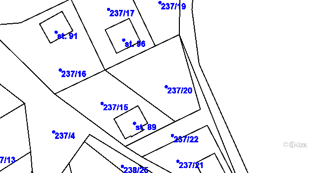 Parcela st. 237/20 v KÚ Veleboř, Katastrální mapa