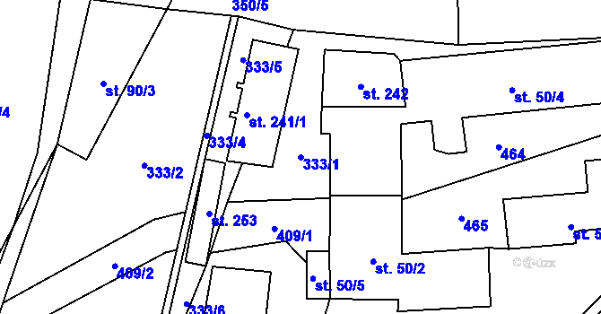 Parcela st. 333/1 v KÚ Veleboř, Katastrální mapa