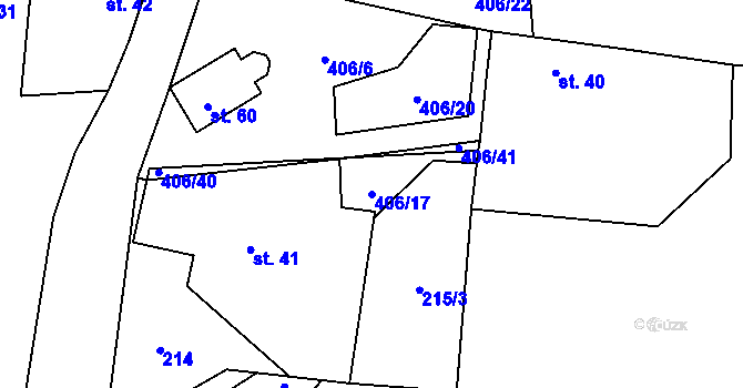 Parcela st. 406/17 v KÚ Veleboř, Katastrální mapa
