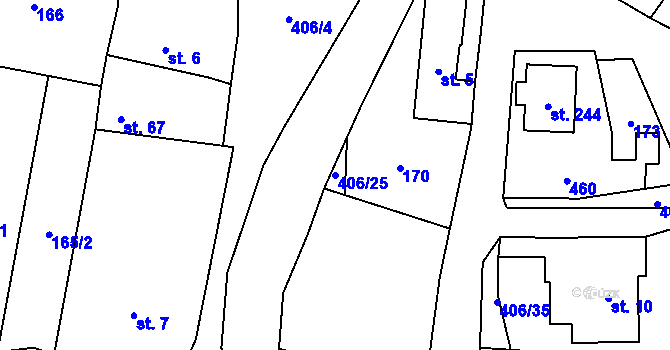 Parcela st. 406/25 v KÚ Veleboř, Katastrální mapa