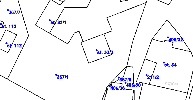 Parcela st. 33/3 v KÚ Veleboř, Katastrální mapa