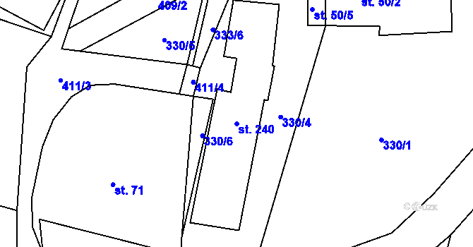 Parcela st. 240 v KÚ Veleboř, Katastrální mapa