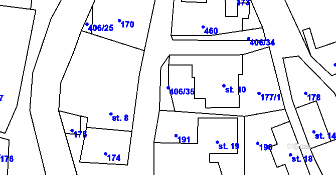 Parcela st. 406/35 v KÚ Veleboř, Katastrální mapa