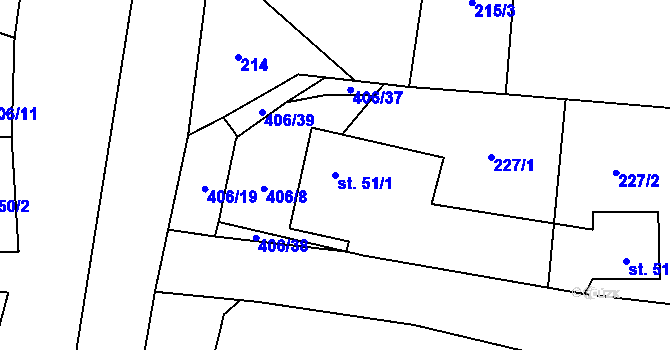 Parcela st. 51/1 v KÚ Veleboř, Katastrální mapa