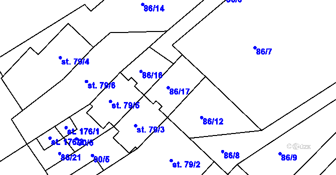Parcela st. 86/17 v KÚ Klopotovice, Katastrální mapa