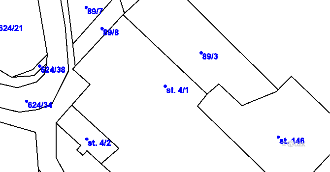 Parcela st. 4/1 v KÚ Kloužovice, Katastrální mapa