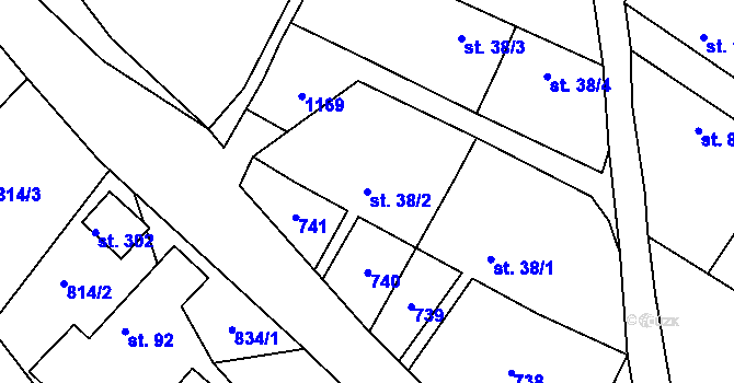 Parcela st. 38/2 v KÚ Klučenice, Katastrální mapa