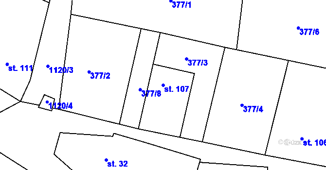 Parcela st. 107 v KÚ Klučenice, Katastrální mapa