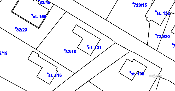 Parcela st. 131 v KÚ Klučenice, Katastrální mapa