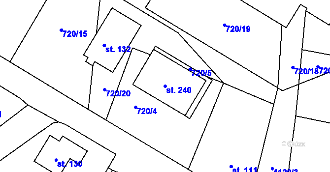 Parcela st. 240 v KÚ Klučenice, Katastrální mapa