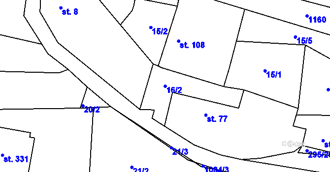 Parcela st. 16/2 v KÚ Klučenice, Katastrální mapa