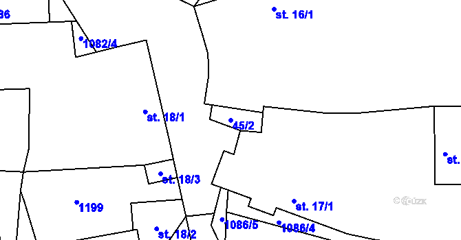 Parcela st. 45/2 v KÚ Klučenice, Katastrální mapa
