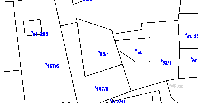 Parcela st. 56/1 v KÚ Klučenice, Katastrální mapa