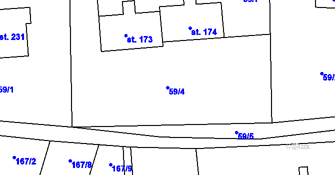 Parcela st. 59/4 v KÚ Klučenice, Katastrální mapa