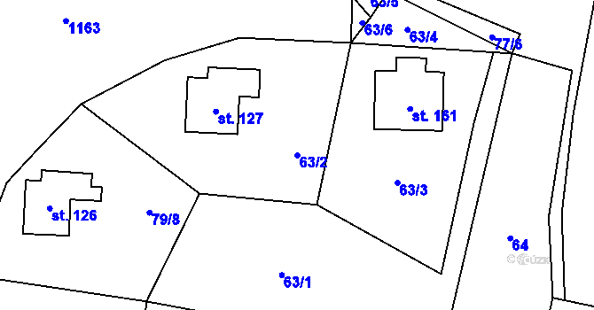 Parcela st. 63/2 v KÚ Klučenice, Katastrální mapa