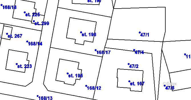 Parcela st. 168/17 v KÚ Klučenice, Katastrální mapa