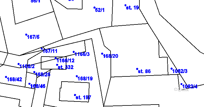 Parcela st. 168/20 v KÚ Klučenice, Katastrální mapa