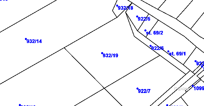 Parcela st. 932/19 v KÚ Klučenice, Katastrální mapa