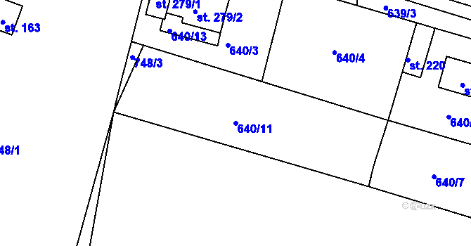 Parcela st. 640/11 v KÚ Klučenice, Katastrální mapa