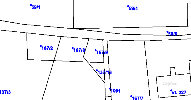 Parcela st. 167/9 v KÚ Klučenice, Katastrální mapa