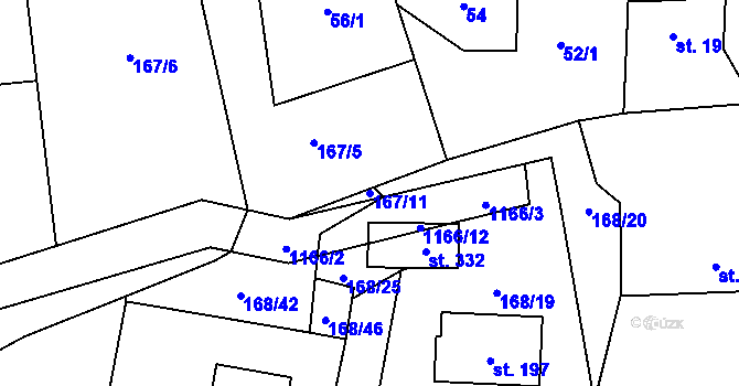 Parcela st. 167/11 v KÚ Klučenice, Katastrální mapa