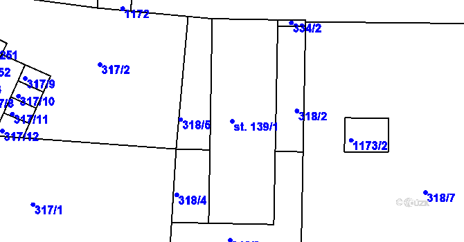 Parcela st. 139/1 v KÚ Klučenice, Katastrální mapa
