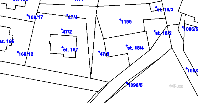 Parcela st. 47/5 v KÚ Klučenice, Katastrální mapa