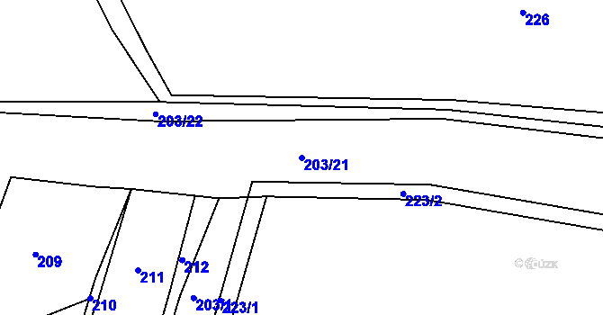 Parcela st. 203/21 v KÚ Klučenice, Katastrální mapa