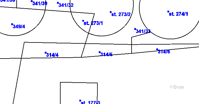 Parcela st. 314/5 v KÚ Klučenice, Katastrální mapa