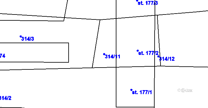 Parcela st. 314/11 v KÚ Klučenice, Katastrální mapa